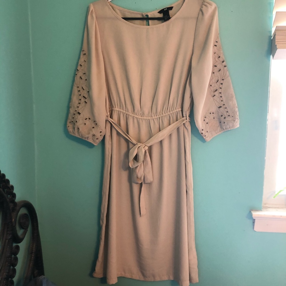 H&M tan beige lace elastic drop waist dress 10